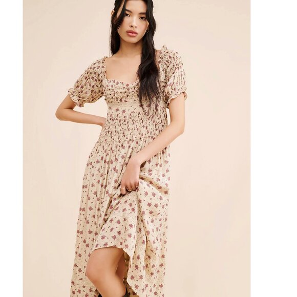 Free People Women's Bali Juniper Floral Print Ruffled Midi Dress Size 2 - Picture 2 of 11
